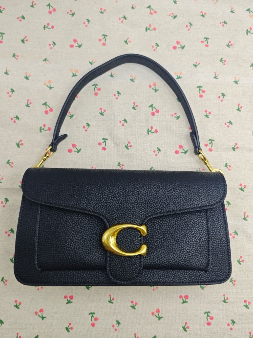 Coach Black Pebbled Leather Shoulder Bag with Gold 'C' Hardware